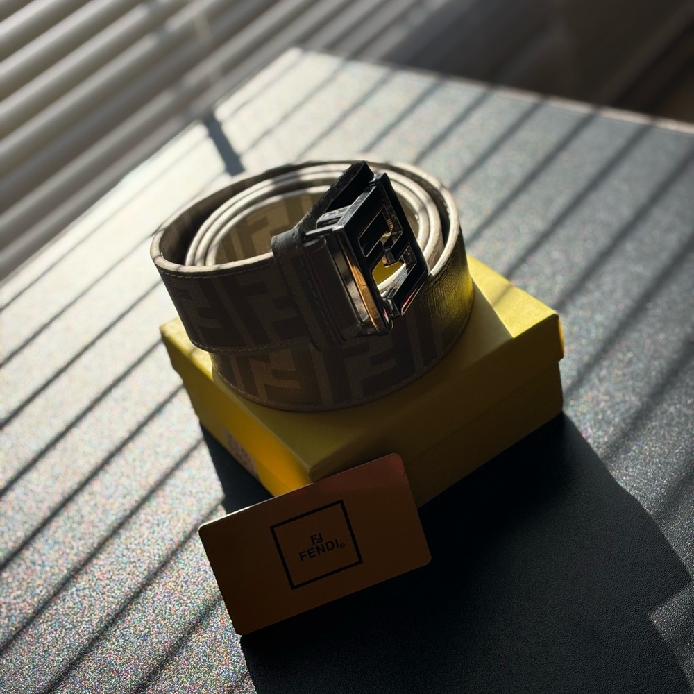 Fendi Black and Tan Logo Belt